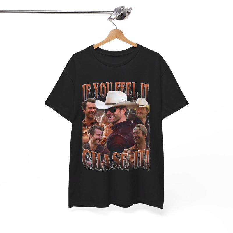If You Feel It Chase It Heavy Cotton Tee - Glenn Powell - Twisters Movie Shirt - Tornado Movie - Glenn Powell Cowboy Hat Shirt - Twister T Shirt