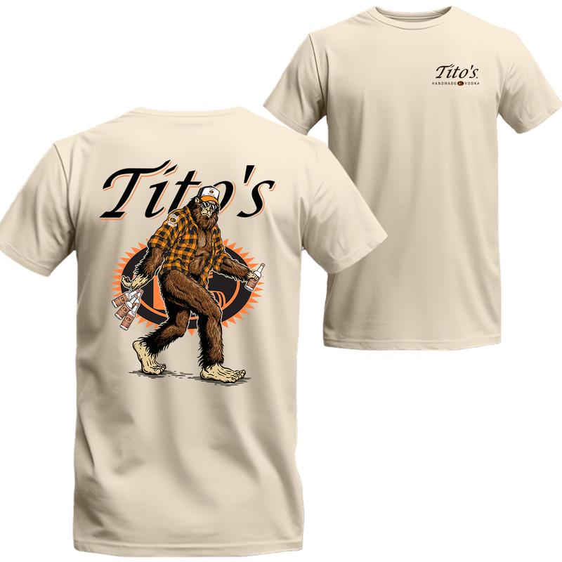Bigfoot Titos Handmade Vodka 2 Sided Graphic Printed Shirt, Unisex T-shirt For Men, For Women, Best choice, Menswear Top Underwear Tshirt