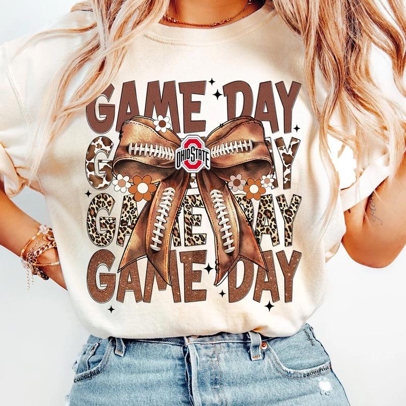 Vintage Ohio Bukeyes Football Coquette Bow Game Day Shirt, Gameday Women's Sweatshirt, Tis the Football Season Shirt Cotton Fit Top Womenswear