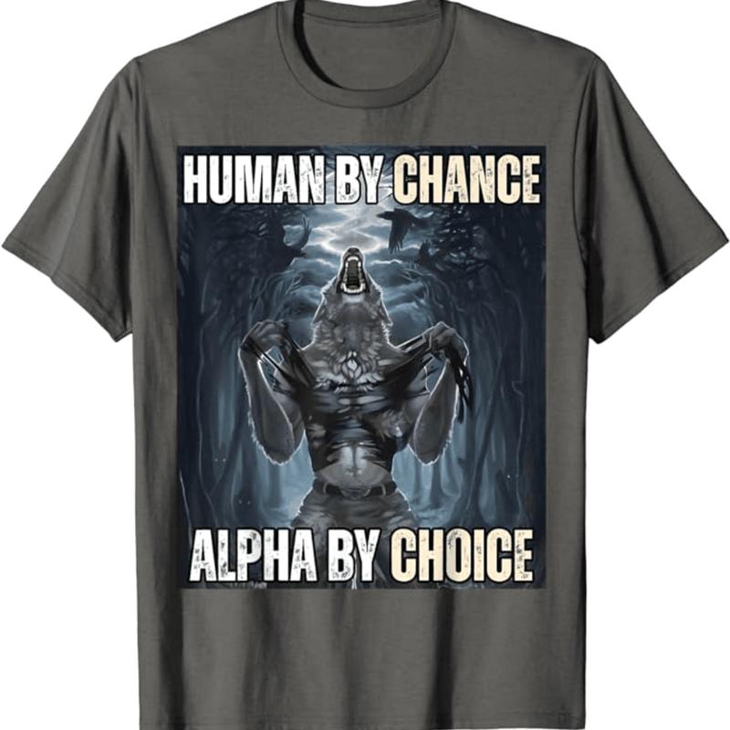 Funny Alpha Wolf Meme T-Shirt, Gift For Friends Cotton Menswear Tee Tshir,Unisex Cotton Graphic Tee