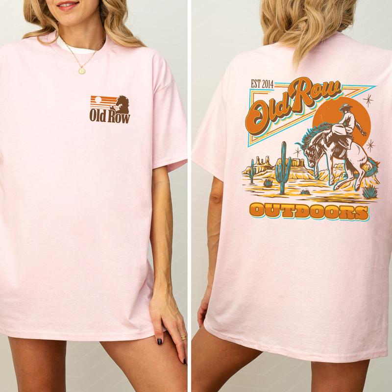Old Row Outdoors Banquet Western Cowboy Graphic 2-Sided Shirt, Country Cowgirl Tshirt, Cotton Fabric T-shirt, Printed Women's Tops, Casual Womenswear