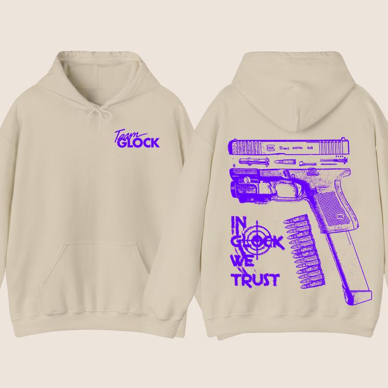 Team Glock Hoodie -GILDAN IN GLOCK WE TRUST Hoodie -Design Color Blue , Full Color Double Sided Sweatshirt for Men and Women, Classic Fit,Glock Shirt