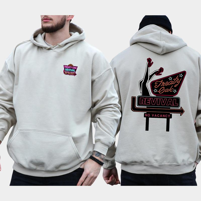 Men's Treaty Oak Revival 2-Sided Hoodie, Retro Neon Sign Hoodies, Funny Treaty Oak Hooded Sweatshirt, Unisex Cotton Tops, Classic Pullover Menswear