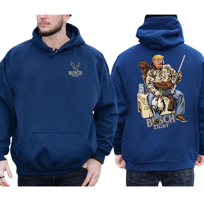 Hunter Trump With Busch Light Beer  2-Side Hoodie, Trump 2024 Hoodie, MAGA Hoodie, Casual Menswear Hoodie for Men