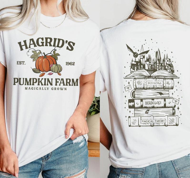 Hagrid's Pumpkin Farm 2side Shirt - Sweatshirt - Hoodie, HP Fan Gift, Potterhead Gift, Magical Wizard Pumpkin Shirt, Est 1962, Halloween Sweatshirt Hoodie, Full Color, Classic Fashion, Tee Print