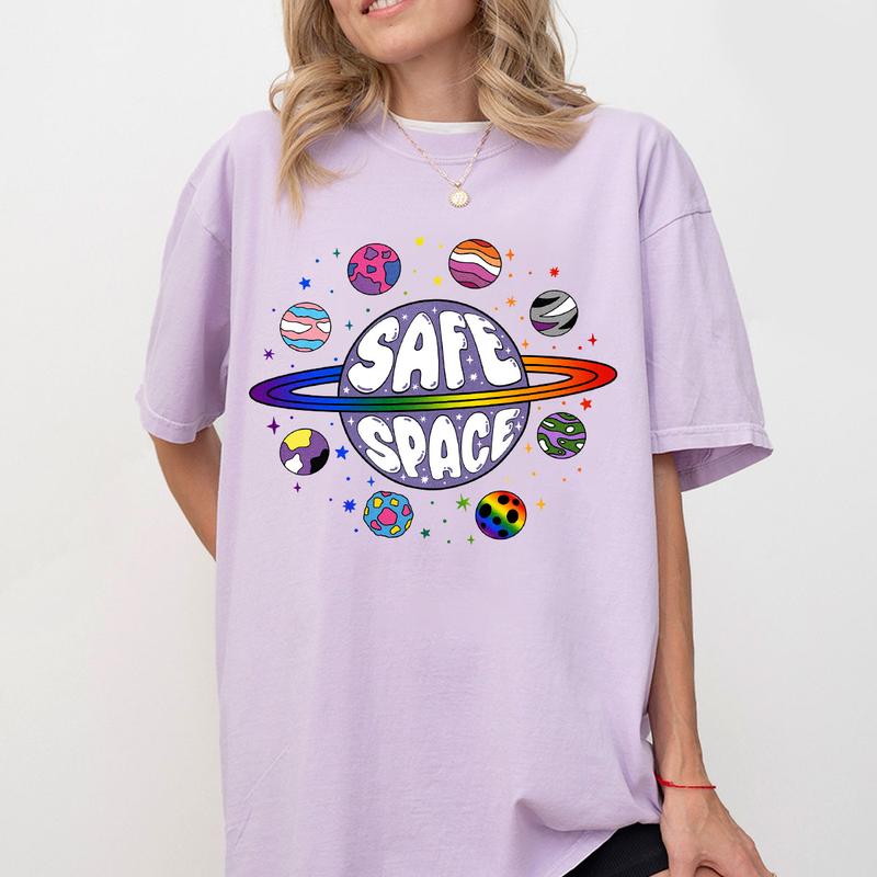 Safe Space Shirt, LGBTQ Friendly Shirt, Pride Month LGBTQ TShirt, LGBT Friendly Shirt, Progress Pride Shirt, Rainbow Gay Pride TShirt, Lesbian Shirt, Pride Peace Shirt, Pride Month Gift, Comfort Shirt LGBT Support Tee, LGBT Flag Shirt, Women Top