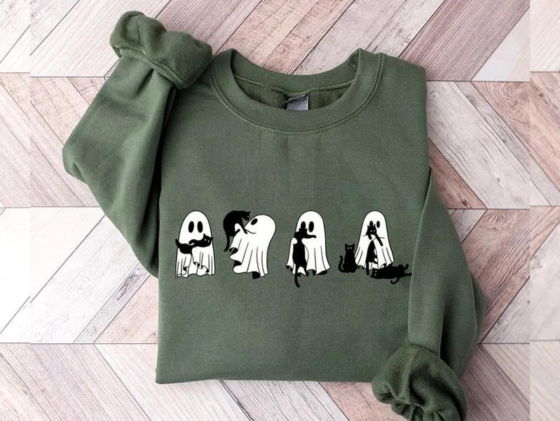 Ghost Cats sweatshirt, Cute Ghosts sweatshirt, Cat lovers Sweatshirt, Black Cat sweatshirt, Halloween Cat Sweatshirt, Spooky Season Sweatshirt