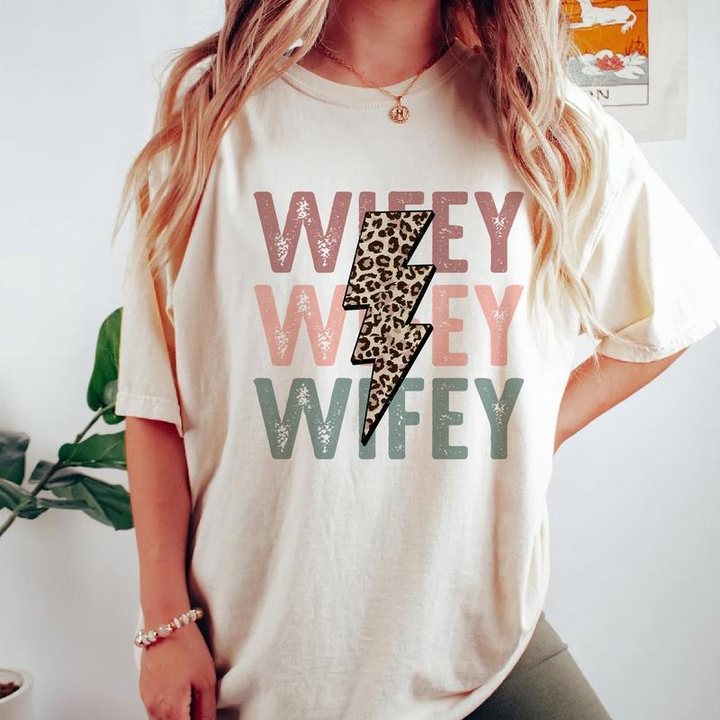 Wifey Shirt, New Wife T-shirt, Wifey Era Tee, Women Graphic Printed Short Sleeve T-shirt, Cotton Fabric Comfort Shirt For Women, Women's Tops, Wedding