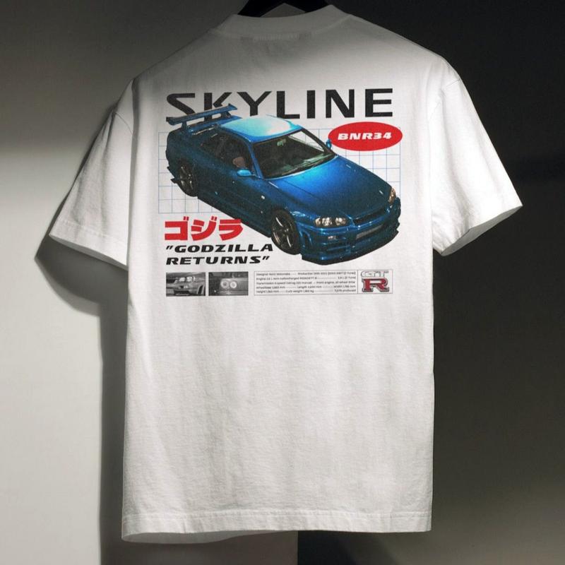 Nissan Skyline R34 T-Shirt - Original Art Car Shirt Poster Type Design for Birthday, Gifts For Car Guys, Gift for Dad