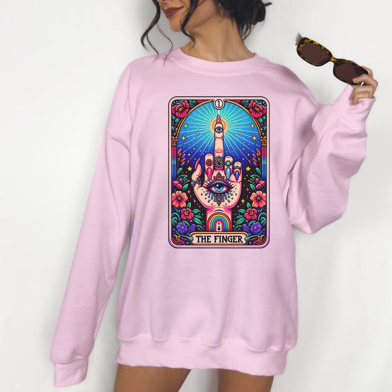 The Finger Tarot- Unisex Crewneck Sweatshirt - Print is Sublimation, Christmas Crewneck, Gift Idea, Relaxed Fit, Casual Apparel