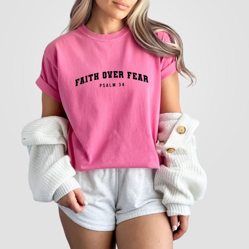 Faith Over Fear Comfort Shirt, Psalm 34 T-Shirt, Christian Tee, Minimal Christian Shirt, Bible verse Shirt, Religious TShirt, Faith Shirt, Christian Shirts For Women, Jesus Sweater, Inspirational Shirt, Church Outfits, Women Top