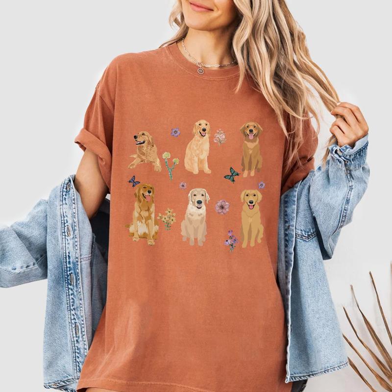 Golden Retriever Cottagecore T-Shirt, Floral Golden Retriever T-Shirt, Golden Retriever Gifts, Wildflower Golden Retriever, Golden Retriever Mom, Dog Mom Tee, Cute Golden Retriever Dog Mom Comfort Tshirt, Gift for Dog Lover, New Dog Owner Gift, Women Top