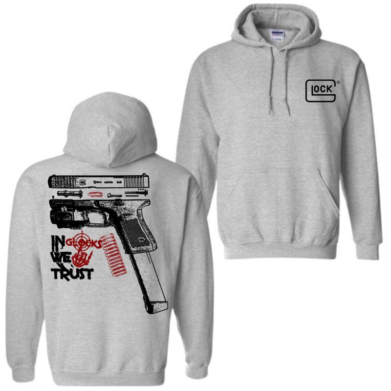 In GLock We Trust Hoodie - Glock Hoodie- Design Glock Bone Hand Double Sided - Men's & Women's Classic Fit Long Sleeve Hoodie - Menswear Casual Underwear