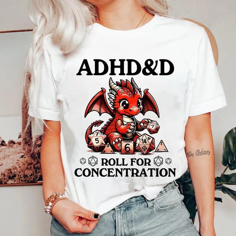 ADHD&D Roll for Concentration Sweatshirt, Dungeons and Dragons Dnd T-shirt, DnD Vintage Tee, ADHD Unisex shirt, DnD Shirt, RPG Gift, Dungeons Master S