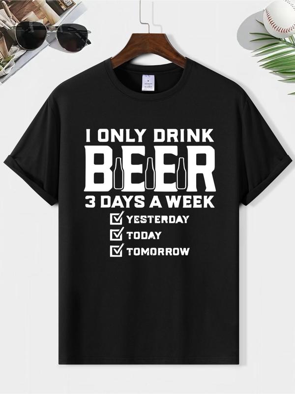 Men's Regular Fit Letter Print Round Neck Tee, Crew Neck Short Sleeve T-shirt, Summer Clothes, Casual Comfy Streetwear for Summer, Graphic Tees,Ã‚Â Comfo