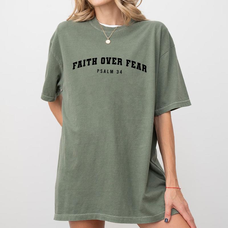 Faith Over Fear Comfort Shirt, Psalm 34 T-Shirt, Christian Tee, Minimal Christian Shirt, Bible verse Shirt, Religious TShirt, Faith Shirt, Christian S
