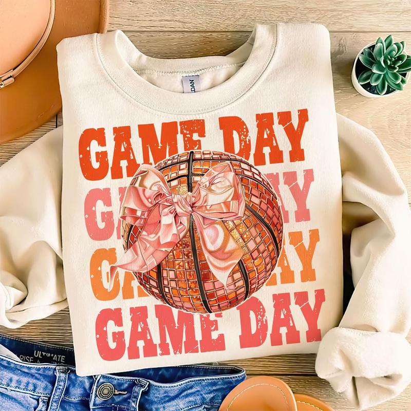Coquette Basketball Sweatshirt, Basketball Bow Tee, Basketball mom, Game Day, Retro Basketball Shirt, Fall Basketball Game Day Season, Full Sizes, Ful
