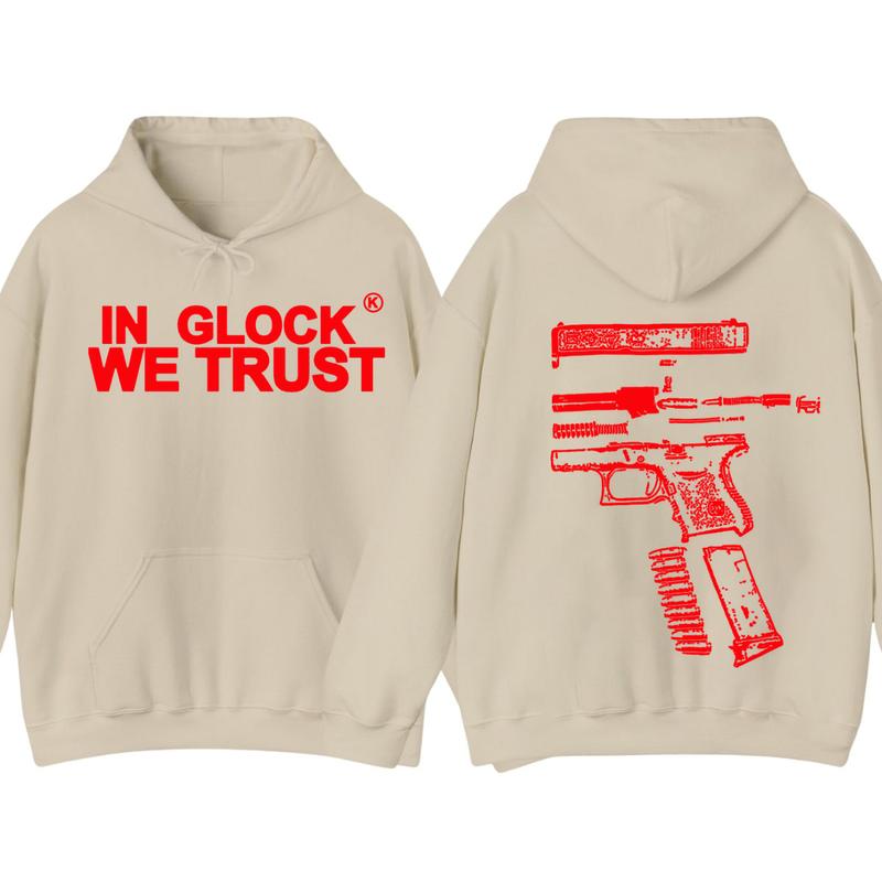 IN GLOCK WE TRUST 2 side Hoodie,Design color Red, Hoodie For Men, Menswear Top , GIft For Men,Full color,Hoodie & sweaters