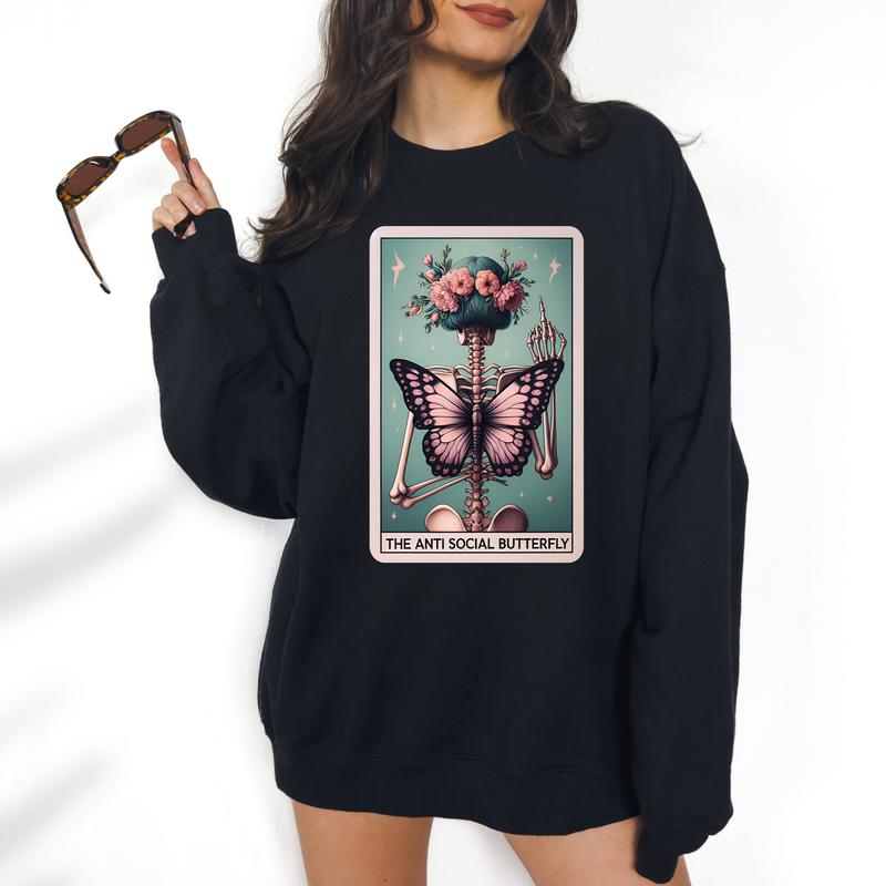Anti-Social Butterfly Hoodie - DTF Print, Unisex T-Shirt, Funny Tee, Funny Apparel, Gift Idea, Relaxed Fit, Casual Apparel, Cute Top, Great with Jeans