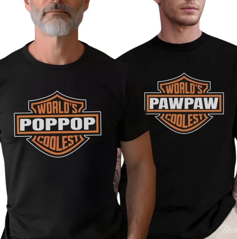 World's Coolest Grandpa Tshirt, Motorcycle Grandpa Nickname Funny Tee, Fathers Day Tee, Birthday Gift from Kids, Menswear Graphic Tops