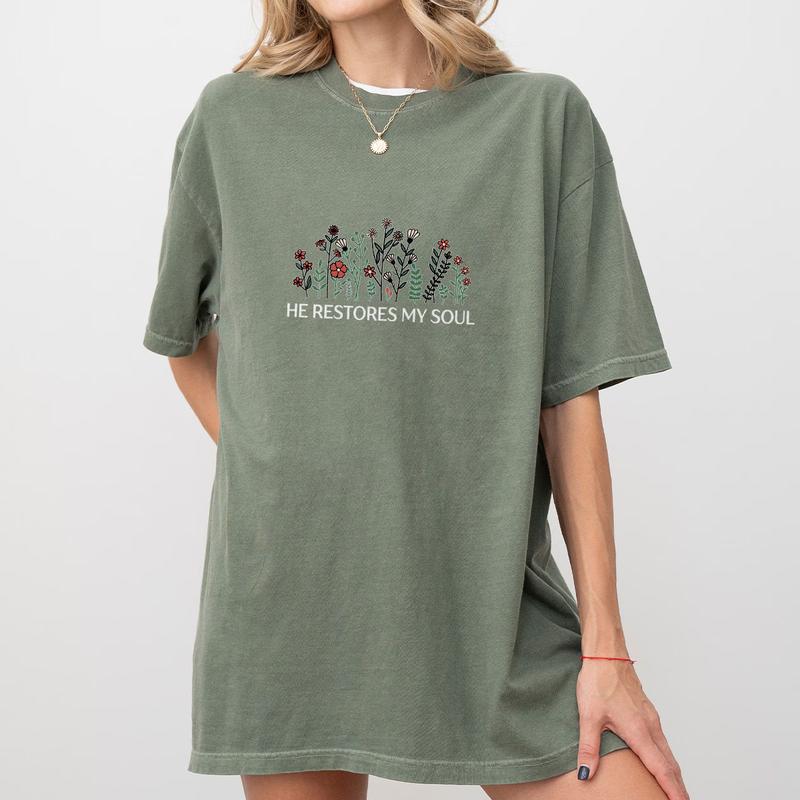He Restores My Soul Floral Shirt, Vintage Floral Shirt, Shirt For Women, Psalm 23:3 Christian T-shirt, Gift For Christians, Wildflower Tee For Her, Faith Shirt, Women's Tops, Floral Spring Tee, Jesus Shirts, Bible Verse Shirt