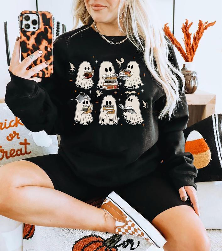 Retro Ghost Fourth Wing Book Sweatshirt, Ghost Bookish Shirt, Ghost Fourth Wing Dragon Sweatshirt, Halloween Gift For Book Lovers, Bookish Merch, Ghos