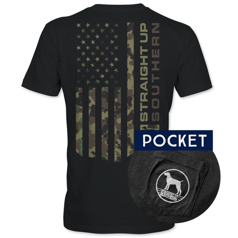 Camo America - Camouflage American Flag Pocket Tee - Black