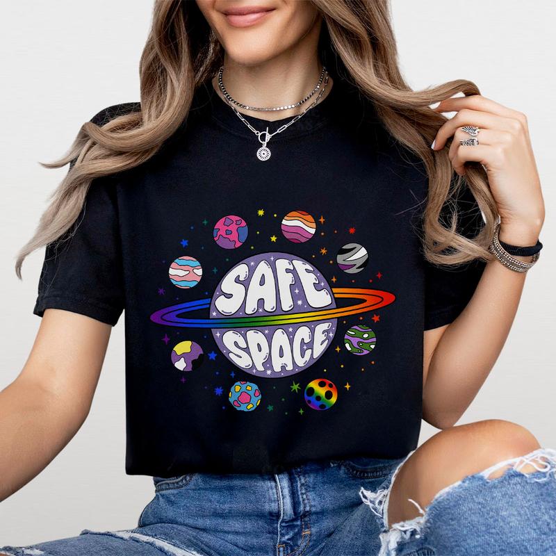 Safe Space Shirt, LGBTQ Friendly Shirt, Pride Month LGBTQ TShirt, LGBT Friendly Shirt, Progress Pride Shirt, Rainbow Gay Pride TShirt, Lesbian Shirt, Pride Peace Shirt, Pride Month Gift, Comfort Shirt LGBT Support Tee, LGBT Flag Shirt, Women Top