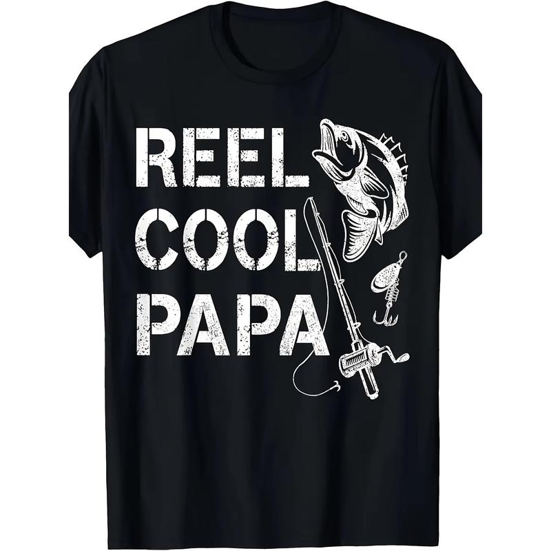 Reel Cool Papa Fishing Dad Gifts Father's Day Fisherman Fish T-Shirt220g, Men's Printed Short Sleeve T Sleeve, Comfortable, Versatile, Everyday Made i
