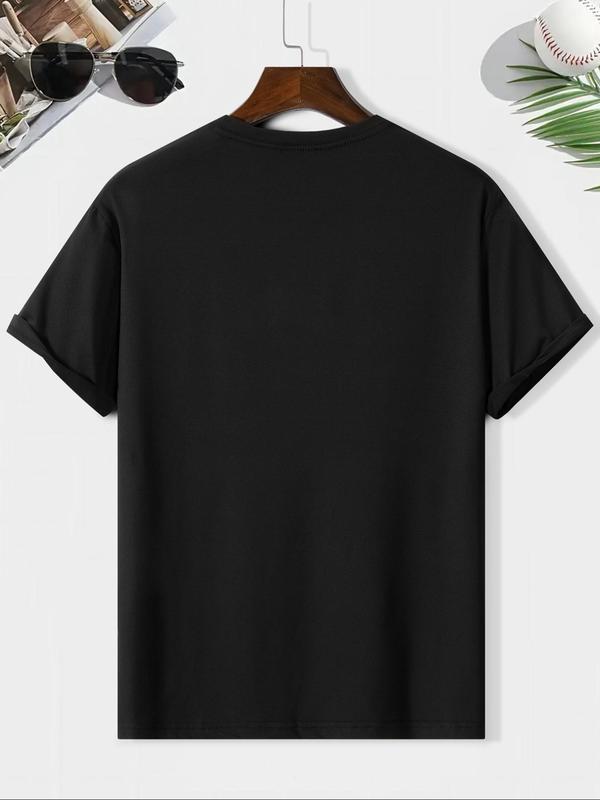 Men's Regular Fit Letter Print Round Neck Tee, Crew Neck Short Sleeve T-shirt, Summer Clothes, Casual Comfy Streetwear for Summer, Graphic Tees,Â Comfort Menswear
