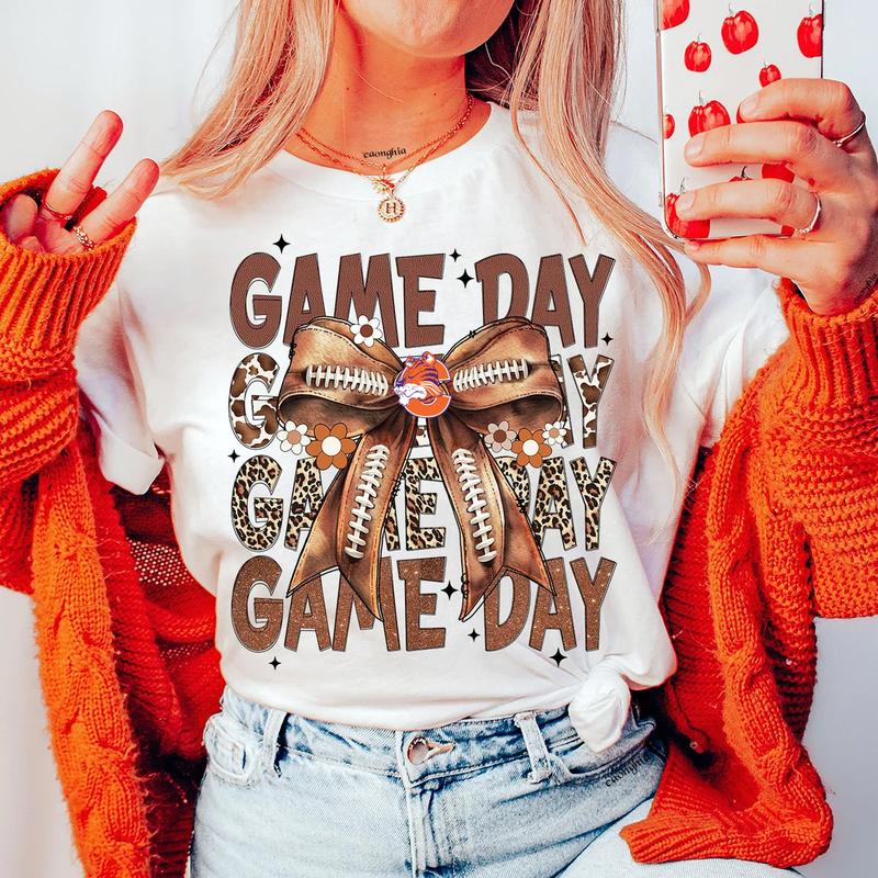 Vintage Clemson Football Coquette Bow Game Day Shirt, Gameday Women's Sweatshirt Cotton Fit Top Womenswear