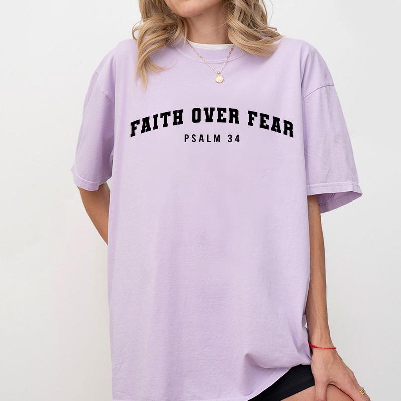 Faith Over Fear Comfort Shirt, Psalm 34 T-Shirt, Christian Tee, Minimal Christian Shirt, Bible verse Shirt, Religious TShirt, Faith Shirt, Christian S