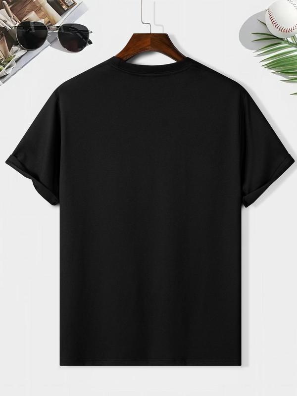 Men's Regular Fit Car Print Round Neck Tee, Street Casual Short Sleeve Crew T-shirt, Daily Outdoor Summer Style, Men's Valentine's Outfit