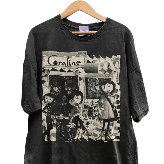 Vintage Coraline Movie 90s Shirt, Coraline Cartoon Character Spooky Doll Unisex Shirt Crewneck Cotton Crewneck Cotton Crewneck Cotton Crewneck Cotton