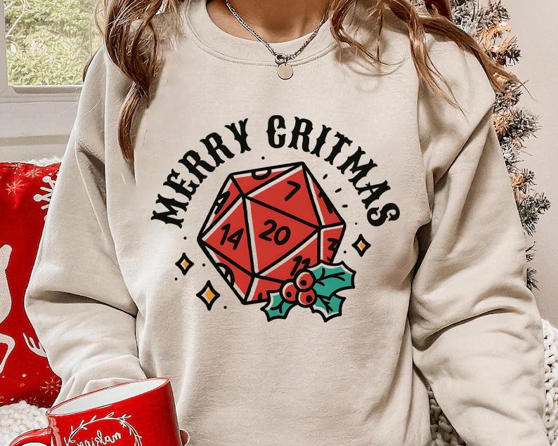 Merry Critmas DND Sweatshirt, Dungeons and Dragons Christmas Sweatshirt, Christmas Sweatshirt For DnD Fans, Polyhedral Dice Xmas Hoodie, Christmas Swe