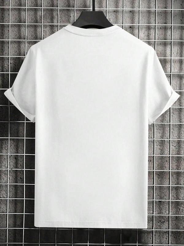 Men's Letter Print Drop Shoulder Tee, Regular Fit Casual Streetwear Short Sleeve Round Neck T-shirt for Summer, Graphic Tees, Fashion Men's Top for Daily Wear