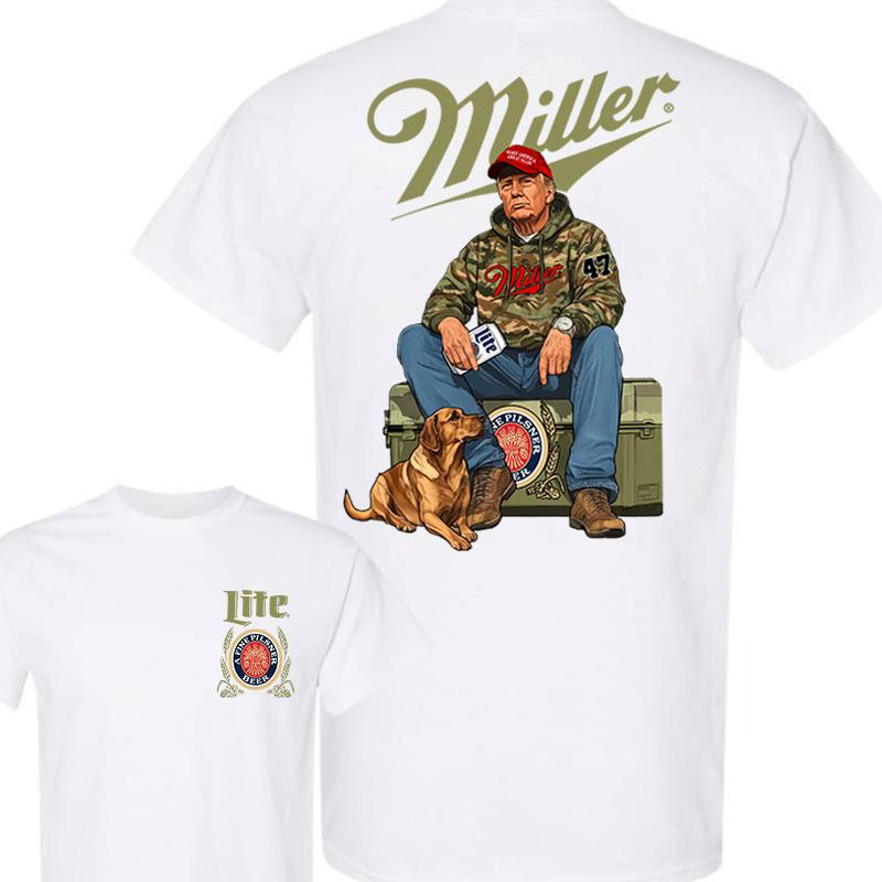 Miller Litee Trump Hunting Camo Unisex shirt, Trump won 47th president Election 2024 shirt, Miller Litee Fuel Hand Drill Dog Hunt Tee, Trump With Local Boy Cotton shirt Full Color Full Size