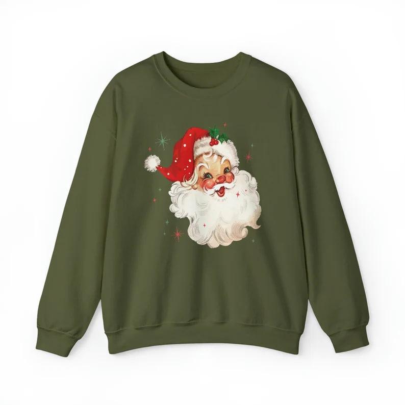Retro Santa Crewneck Sweatshirt, Vintage Santa Claus Sweater, Festive Holiday Shirt, Classic Christmas Hoodie, Ugly Xmas Sweater