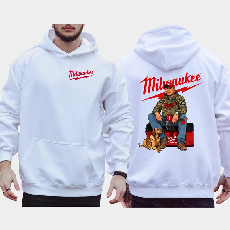 Milwaukee Trump Camo 2-Side Hoodie, Dad Gif Hoodie, MAGA Hoodie, Construction Work Gift, Casual Menswear Classic Fabric Seamless Pullover Long Sleeve