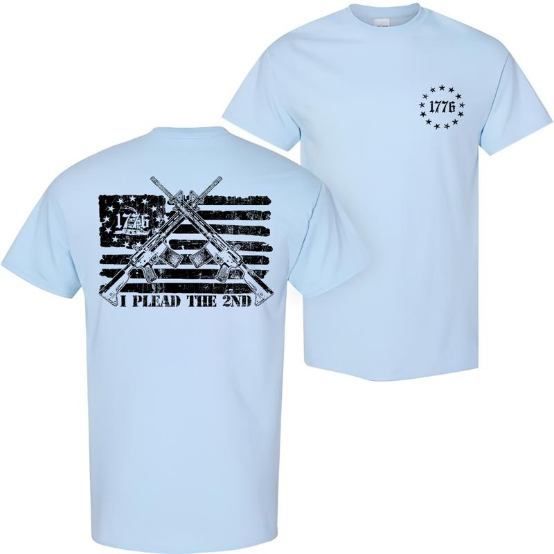 1776 I Plead The 2ND Flag USA Tee for Men and Women - Classic 100% Cotton Shirt - Top Menswear Collar