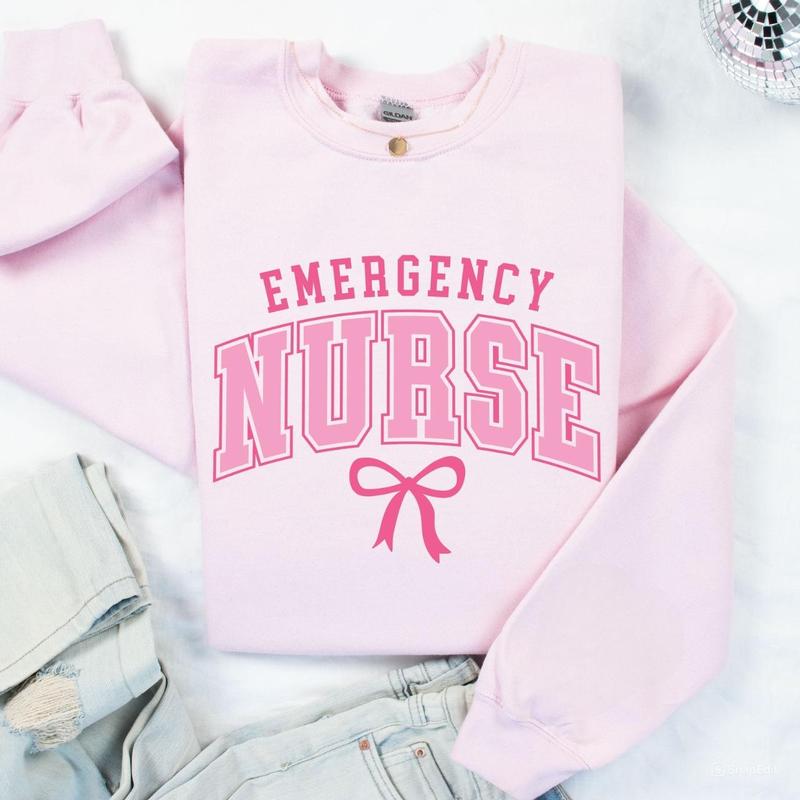 Emergency Nurse Sweatshirt, ER Nurse Gift, Nurse Bow Shirt, Emergency Department, ER Nurse Crewneck, Registered Nurse Sweater, Unisex Shirt In All Siz