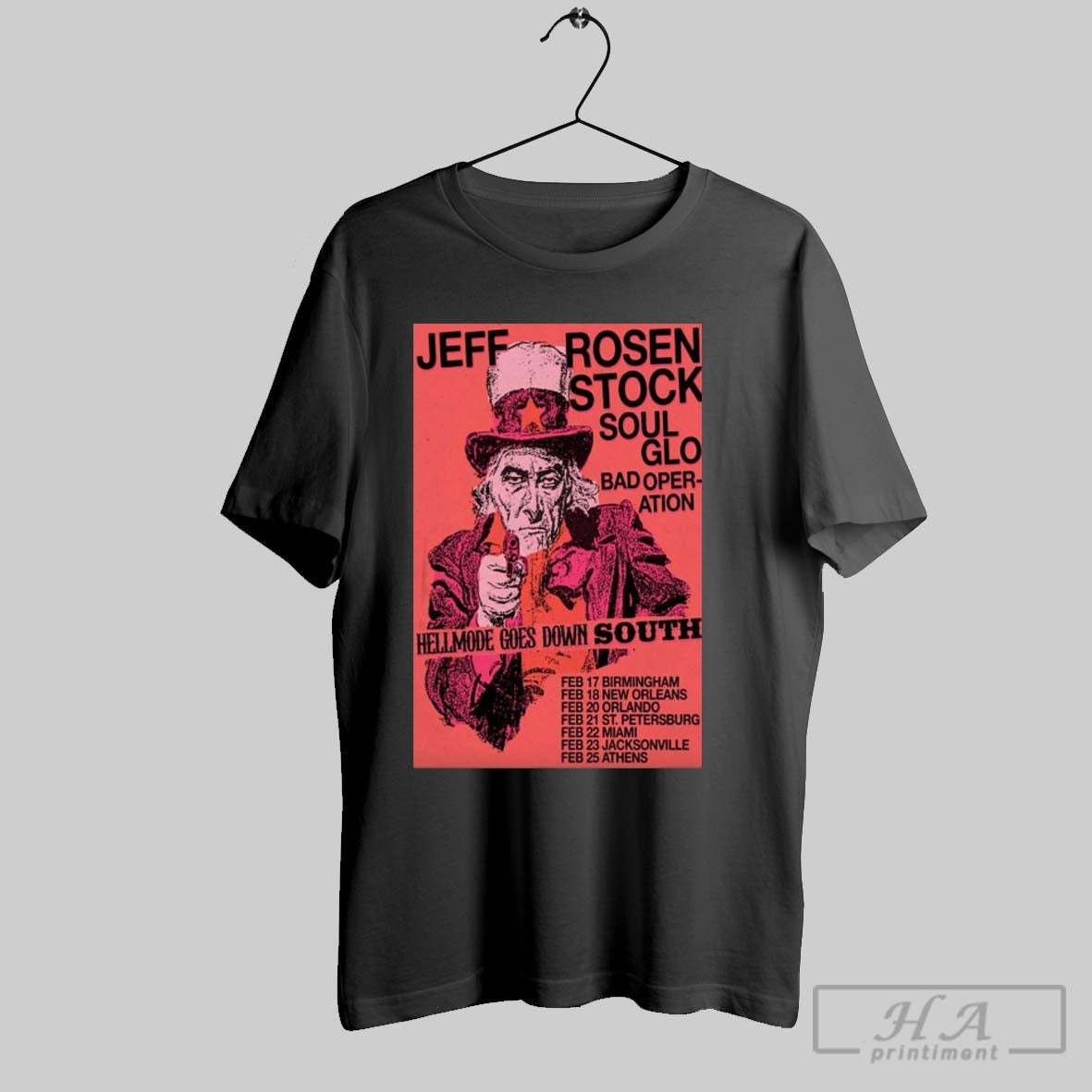 Poster Jeff Rosenstock Soul Glo Bad Operation February 2025 Tour Hellmode Goes Down South T Shirt