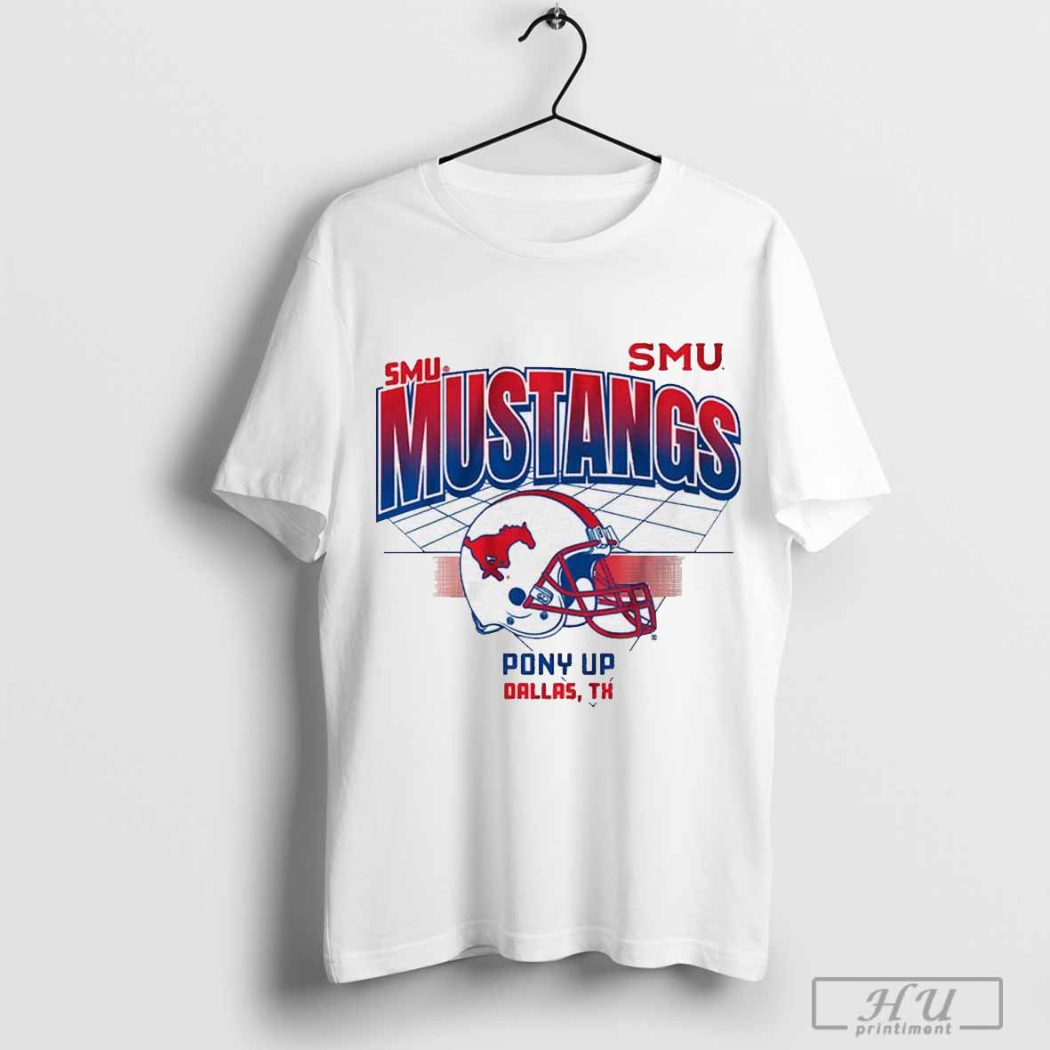 SMU Mustangs Football Helmet Grid Pony Up Dallas TH T-shirt