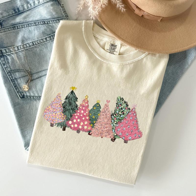 Sketched Christmas Trees, Christmas Heart, Vibrant, Winter, Snow, Xmas Tshirt, Christmas Comfort Colors Tshirt, Women's Graphic Tee, Xmas, Santa, Wint