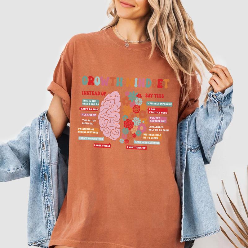 Growth Mindset Flower Brain Tshirt, Psychology Therapy Teacher Shirt, Back to School Shirt, Comfort Shirt for Teacher, Mental Health Retro TShirt For Teacher, Appreciation Gift For Teacher, Inspirational Shirt, Gift For Teacher TShirt, Women Top