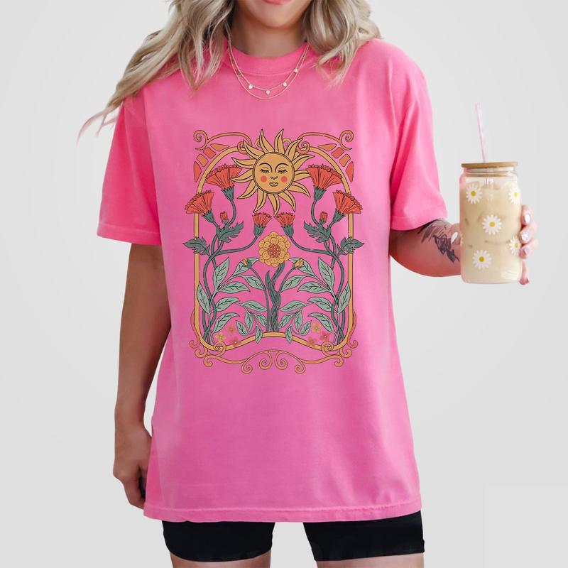 Boho Floral Tshirt Art Nouveau, WildFlowers Shirt, Wild Flower Tshirt, Comfort Shirts for Women, Vintage Botanical Tee For Her, Retro Floral Nature T-Shirt, Flowers Lover Tee, Floral Nature TShirt, Ladies Shirts, Gifts for Women, Gift for Mom, Women Top