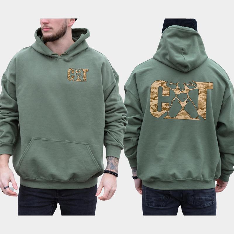 Men's Camo Cat Woman Hoodie 2-Sided, Cat with Women Sweatshirt for Men, Cotton Long Sleeve Pullover, Funny Adult Humor Tops, Classic Casual Menswear