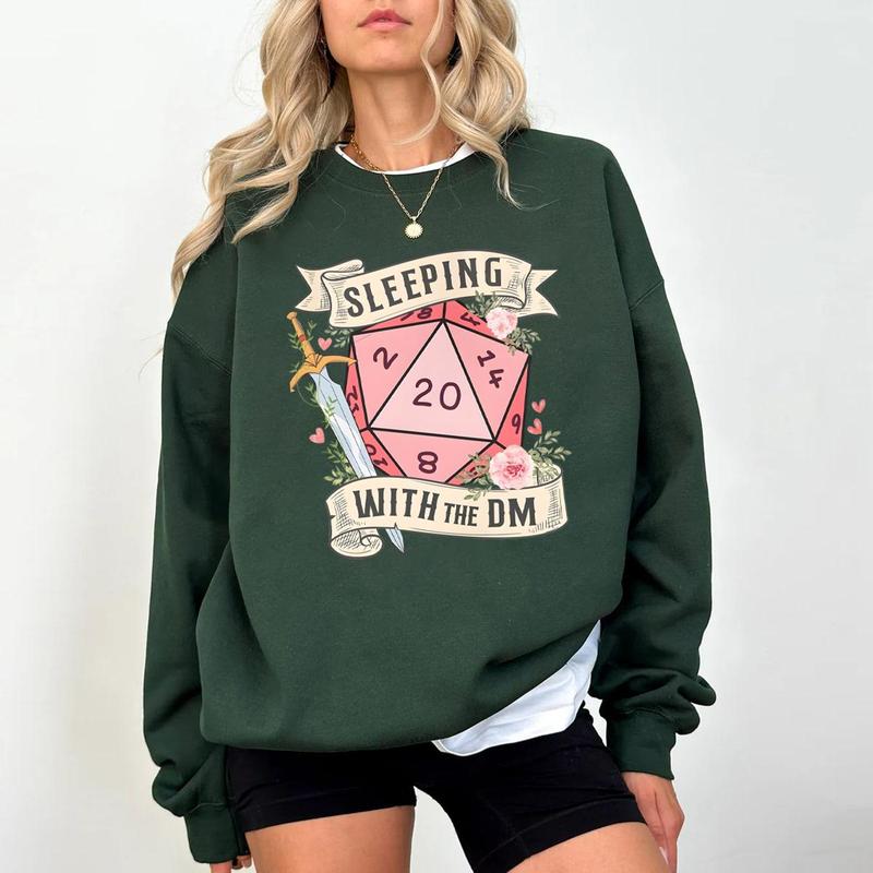 SLEEPING with the DUNGEON MASTER T-Shirt Sweatshirt for Women - Pink Cotton Hoodie with D20 Design, Casual Style, Ideal for Dungeons and Dragons Fans