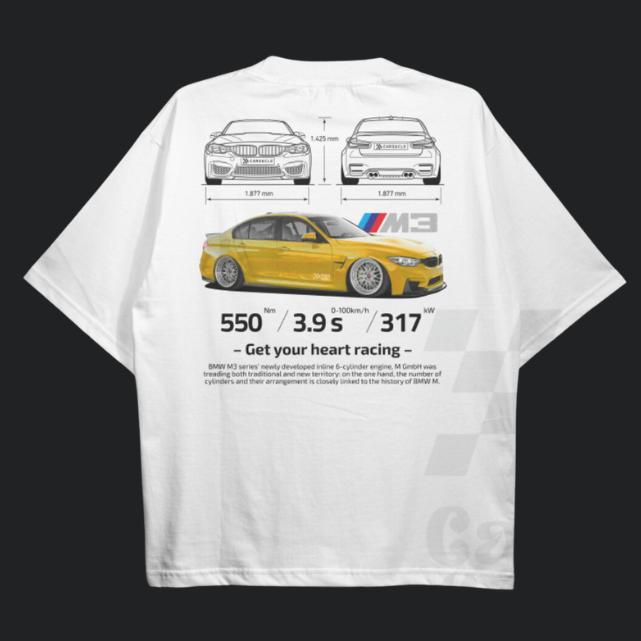 Drive in Style Car-Themed T-Shirts, F80 M3 BluePrint White T-Shirt, F80 M3  BluePrint Technical Specs T-Shirt, Racing Shirt, Sport Car Shirt Menswear
