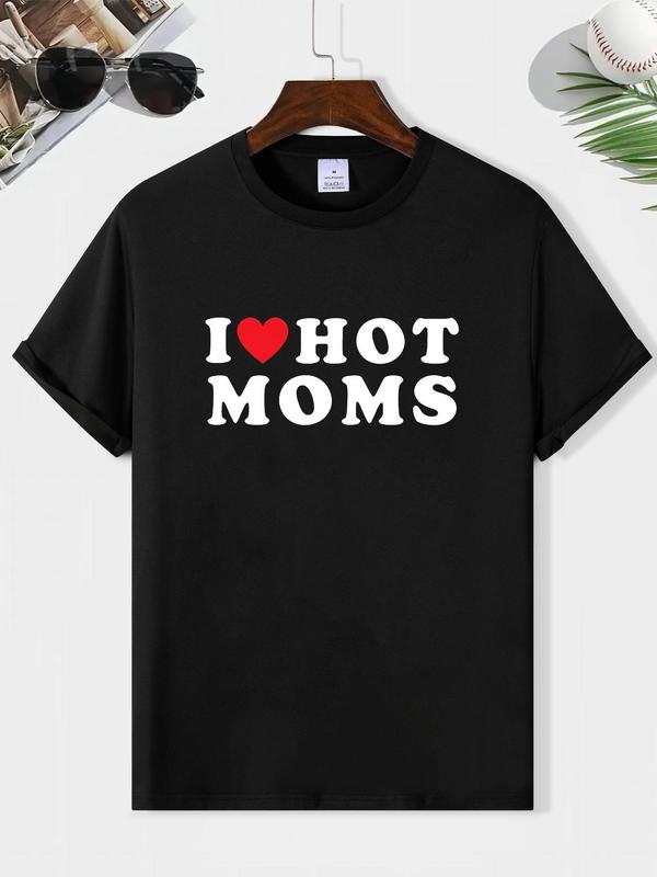 Men's Letter Print Round Neck Graphic Tee, Regular Fit Short Sleeve Crew Neck T-shirt, Casual Summer Streetwear Top, Basic Minimalist Black Menswear f